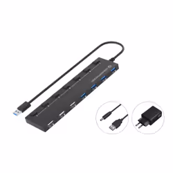 Conceptronic HUBBIES09BP, USB 3.2 Gen 1 (3.1 Gen 1) Type-A, USB 2.0, USB 3.2 Gen 1 (3.1 Gen 1) Type-A, 5000 Mbit/s, Noir, 0,9 ...