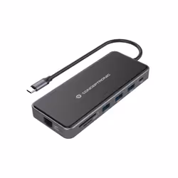 Conceptronic DONN15G, Avec fil, USB 3.2 Gen 1 (3.1 Gen 1) Type-C, 100 W, 1000 Mbit/s, Gris, MicroSD (TransFlash), SD