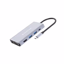 Conceptronic DONN20G, Avec fil, USB 3.2 Gen 1 (3.1 Gen 1) Type-C, 100 W, 10,100,1000 Mbit/s, Gris, MicroSD (TransFlash), SD