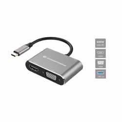 Conceptronic DONN16G station d'accueil Avec fil USB 3.2 Gen 1 (3.1 Gen 1) Type-C Noir, Argent