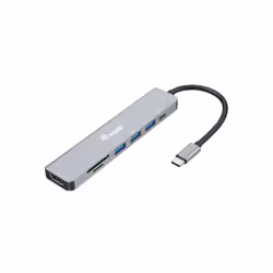 Equip 133494, Avec fil, USB 3.2 Gen 1 (3.1 Gen 1) Type-C, 100 W, Argent, MicroSD (TransFlash), SD, SDHC, SDXC, 5 Gbit/s
