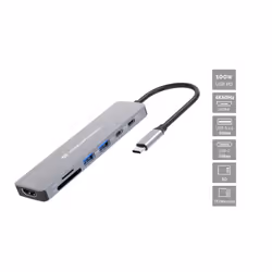 Conceptronic DONN28G, Avec fil, USB 3.2 Gen 1 (3.1 Gen 1) Type-C, 100 W, Gris, MicroSD (TransFlash), SD, 5 Gbit/s