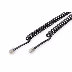 Digitus Câble de raccordement modulaire en spirale UAE, 2 m, RJ10, RJ10, Noir, Mâle, Mâle