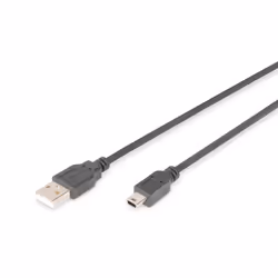 Digitus Câble de raccordement USB 2.0, 3 m, USB A, Mini-USB B, USB 2.0, Mâle/Mâle, Noir
