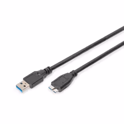 Digitus USB 3.0 connection cable, A/M - micro B/M, 1 m, USB A, Micro-USB B, USB 3.2 Gen 1 (3.1 Gen 1), Mâle/Mâle, Noir