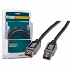 Digitus 5m USB A/A, M/FM, 5 m, USB A, USB A, USB 2.0, Mâle/Femelle, Noir
