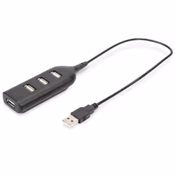 Digitus Concentrateur USB 2.0, 4 ports, USB 2.0, 480 Mbit/s, Noir, Plastique, Statut, 0,3 m