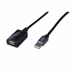 Digitus 10m USB 2.0 Repeater Cable, 10 m, USB A, USB A, USB 2.0, Mâle/Femelle, Noir