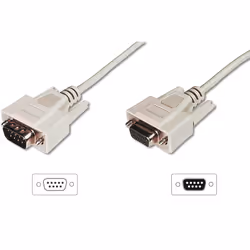 Digitus Câble rallonge de transfert de données, D-Sub9/M - D-Sub9/F, Beige, 2 m, DB9, DB9, Nickel, Chine