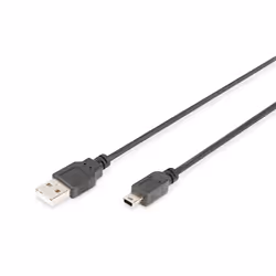 Digitus Câble de raccordement USB 2.0, type A vers Mini B, 1 m, USB A, Mini-USB B, USB 2.0, Mâle/Mâle, Noir