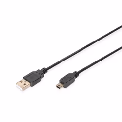 Digitus Câble de raccorde. mini USB 2.0, 1 m, USB A, Mini-USB B, USB 2.0, Mâle/Mâle, Noir