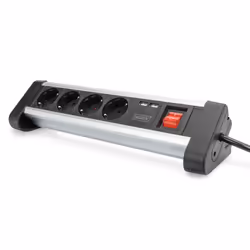 Digitus Bloc 4 prises de bureau avec 2 raccords USB, 1,5 m, Intérieure, Type E / F, Type F (CEE 7/4), Noir, Argent, Aluminium