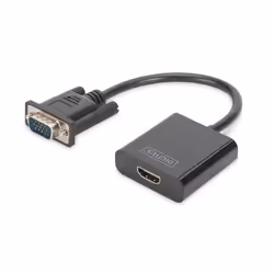Digitus Convertisseur VGA vers HDMI, 0,15 m, VGA (D-Sub), 1920 x 1080 pixels, Noir, Chine, 50 g
