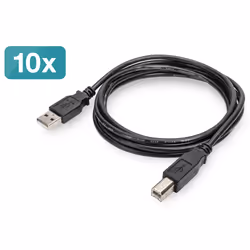 Digitus Câble de raccordement USB 2.0, kit de 10, 1,8 m, USB A, USB B, USB 2.0, 480 Mbit/s, Noir