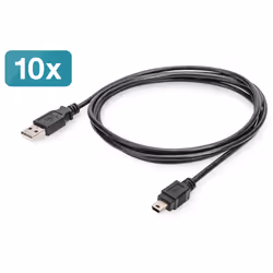 Digitus Câble de raccordement USB 2.0, kit de 10, 1,8 m, USB A, Mini-USB B, USB 2.0, 480 Mbit/s, Noir
