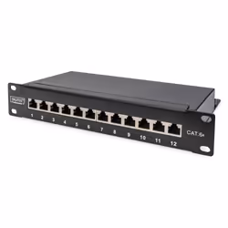 Digitus Panneau de brassage Cat. 6a, blindé, 12 ports, 1U, 10", noir, 10 Gigabit Ethernet, RJ-45, Cat6a, 22/26, Noir, Métal