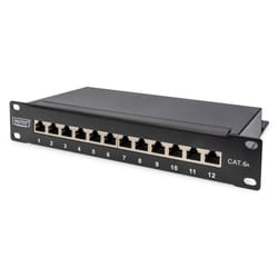 Digitus Panneau de brassage Cat. 6a, blindé, 12 ports, 1U, 10", noir