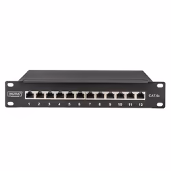 Digitus Panneau de brassage Cat. 6a, blindé, 12 ports, 1U, 10", noir