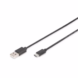 Digitus Câble de raccordement USB de type C, type C vers A, 1 m, 2 x USB A, USB C, USB 2.0, 480 Mbit/s, Noir