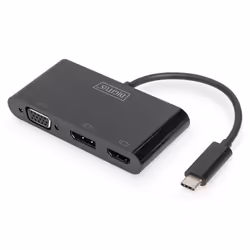 Digitus Adaptateur multi-ports USB Type-C™ à 3 ports (HDMI, DP, VGA), 0 - 45 °C, 84 mm, 42 mm, 14 mm, 43 g, 160 mm