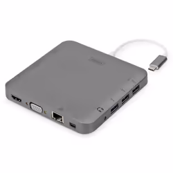 Digitus Station d’accueil universelle, USB Type-C™, Avec fil, USB 3.2 Gen 1 (3.1 Gen 1) Type-C, 60 W, 10,100,1000 Mbit/s, Gri ...