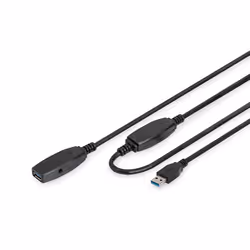 Digitus Câble rallonge USB 3.0 actif, 15 m, 15 m, USB A, USB A, USB 3.2 Gen 1 (3.1 Gen 1), 5000 Mbit/s, Noir