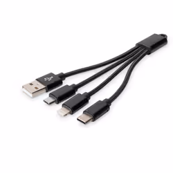 Digitus Câble de charge 3 en 1, USB A + Micro USB + USB-C, Noir, 0,15 m, Nickel, Chine, 1 pièce(s), 235 mm