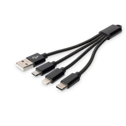 Digitus Câble de charge 3 en 1, USB A + Micro USB + USB-C