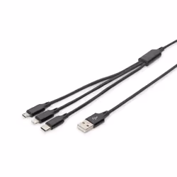 Digitus Câble de charge 3 en 1, USB A + Micro USB + USB-C, 1 m, USB A, USB C, Noir