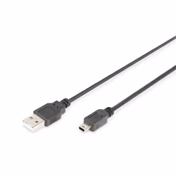 Digitus Câble de raccordement USB 2.0, type A vers Mini B, 3 m, USB A, Mini-USB B, USB 2.0, 480 Mbit/s, Noir