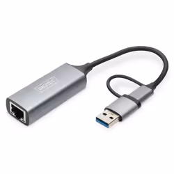 Digitus Adaptateur Gigabit Ethernet 2.5G USB Type-C™, USB-C™ + USB A (USB 3.1 / 3.0), USB-C USB 3.1, RJ-45, Gris