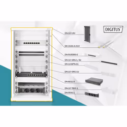 Digitus Pack réseau 254 mm (10") – 12U, 312 x 300 mm (l x P), Rack autonome, 12U, 30 kg, Verrouillage des touches, Rails de r ...
