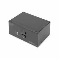 Digitus Commutateur KVM, 2 ports, Double affichage, 4K, DisplayPort®, 3840 x 2160 pixels, 4K Ultra HD, Noir