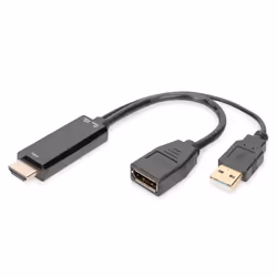 Digitus Adaptateur HDMI 4K – HDMI vers DisplayPort, 0,2 m, HDMI Type A (Standard), HDMI + USB, Mâle, Mâle/Femelle, Droit