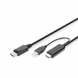 Digitus Câble adaptateur HDMI 4K – HDMI vers DisplayPort, 2 m, HDMI Type A (Standard), DisplayPort + USB Type-A, Mâle, Mâle,  ...