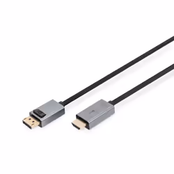Digitus Câble adaptateur DisplayPort 4K, DP – HDMI type A, 3 m, DisplayPort, HDMI, Mâle, Mâle, Droit
