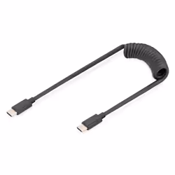 Digitus Câble spiralé USB 2.0 – USB-C vers USB-C, 1 m, USB C, USB C, USB 2.0, 480 Mbit/s, Noir