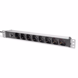 Digitus Socket strip with aluminum profile and back-up fuse, 8-way Italian output, 2 m cable IEC C14 plug, 1U, horizontale/ve ...
