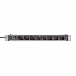Digitus Socket strip with aluminum profile and back-up fuse, 8-way Italian output, 2 m cable IEC C14 plug