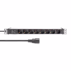 Digitus Socket strip with aluminum profile and back-up fuse, 8-way Italian output, 2 m cable IEC C14 plug