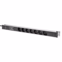 Digitus Socket strip with aluminum profile and surge protection, integrated line filter, 7-way Italian socket, 2 m cable Ital ...