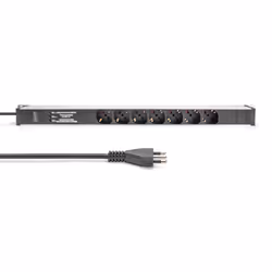Digitus Socket strip with aluminum profile and surge protection, integrated line filter, 7-way Italian socket, 2 m cable Italian plug