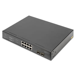 Digitus Commutateur PoE Gigabit Ethernet 8 ports avec 2 ports uplink SFP, budget de puissance PoE 140 W