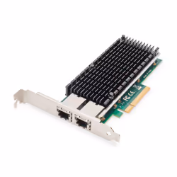 Digitus Adaptateur 10 Gbit/s Dual Port Ethernet Server, Interne, Avec fil, PCI Express, Ethernet, 10000 Mbit/s, Vert, Argent