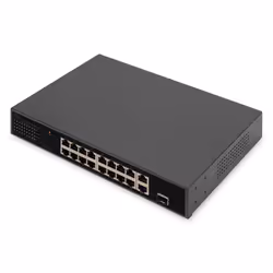 Digitus Commutateur PoE Fast Ethernet 16 ports, 2 liaisons montantes Gigabit (RJ45 / SFP), Non-géré, Gigabit Ethernet (10/100 ...