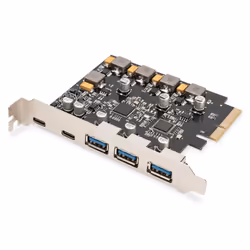 Digitus Carte PCIe, 2x USB-C + 3x USB A, PCIe, USB 3.2 Gen 2 (3.1 Gen 2), USB Type-C, PCI 2.0, Noir, Nickel, PC, Chine