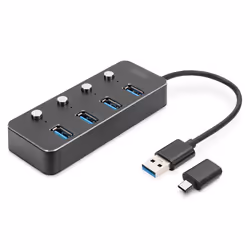 Digitus Hub USB 3.0, 4 ports, commutable, boîtier aluminium, USB 3.2 Gen 1 (3.1 Gen 1) Type-A, USB 3.2 Gen 1 (3.1 Gen 1) Type ...