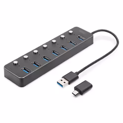 Digitus Hub USB 3.0, 7 ports, commutable, boîtier aluminium, USB 3.2 Gen 1 (3.1 Gen 1) Type-A, USB 3.2 Gen 1 (3.1 Gen 1) Type ...