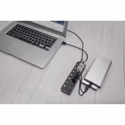 Digitus Hub USB 3.0, 7 ports, commutable, boîtier aluminium