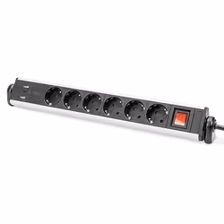 Digitus Multiprise Office 6 prises avec 3 ports USB, 1,5 m, Intérieure, Type F, Aluminium, Noir, Argent, Chine